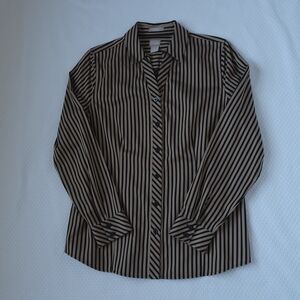Chico's Black and Tan Striped Casual Shirt